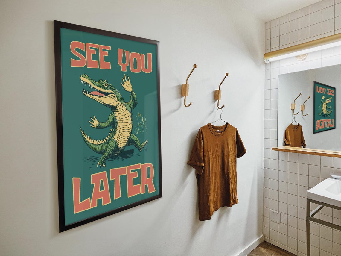 See You Later Waving Alligator Retro Teal Funny Entryway Poster - Image 4