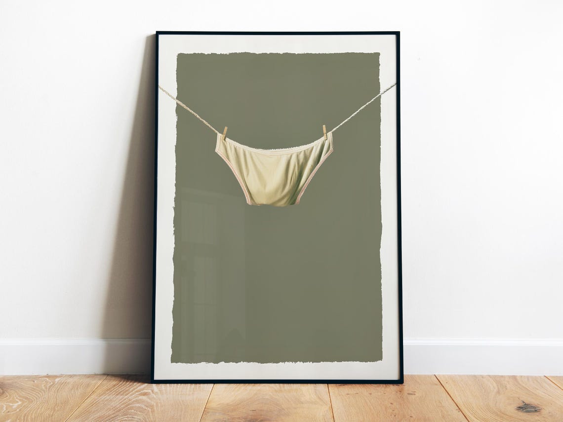 Minimalist Laundry Clothesline Underwear Olive Green Art Poster