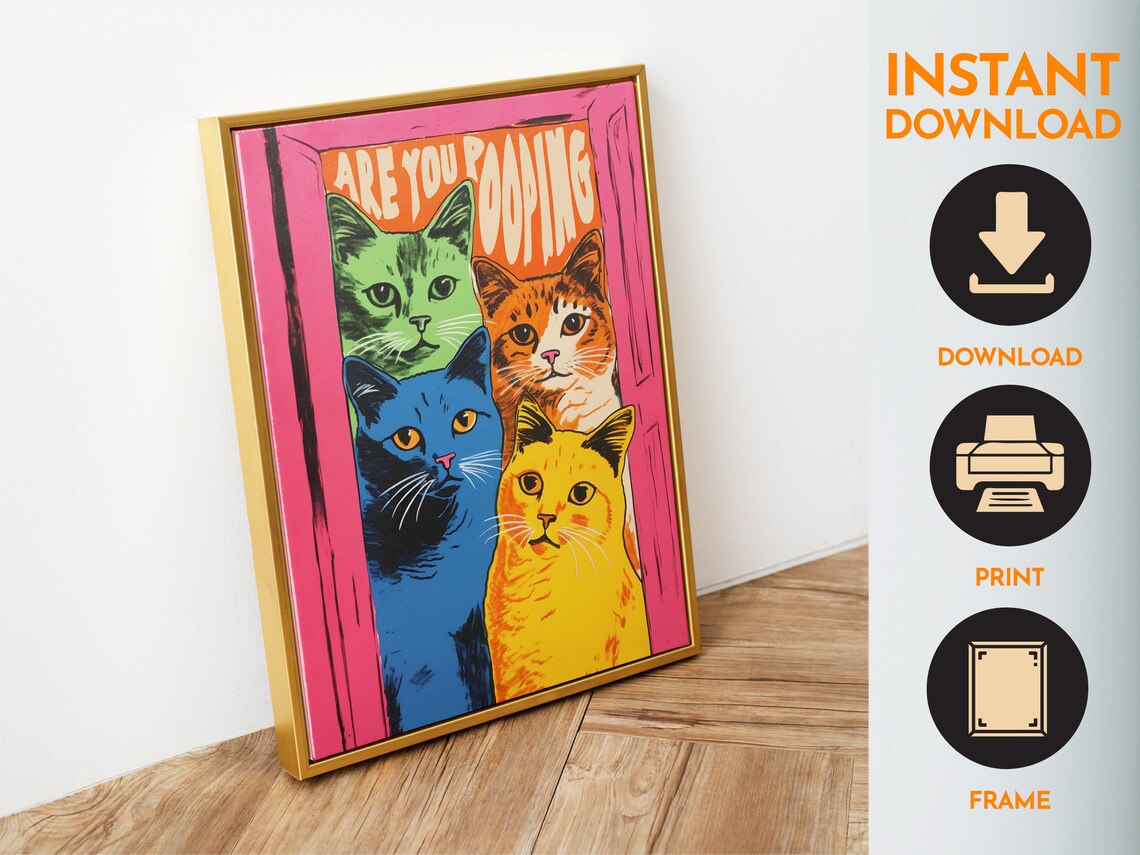 Funny Cat Bathroom Wall Art, Maximalist Poster - Image 6