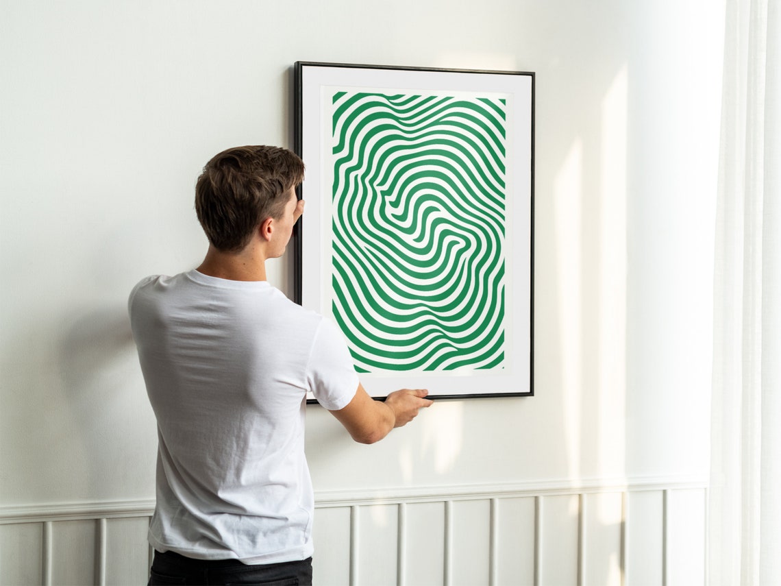 Geometric Green Wavy Line Pattern Minimalist Abstract Art Wall Poster - Image 2