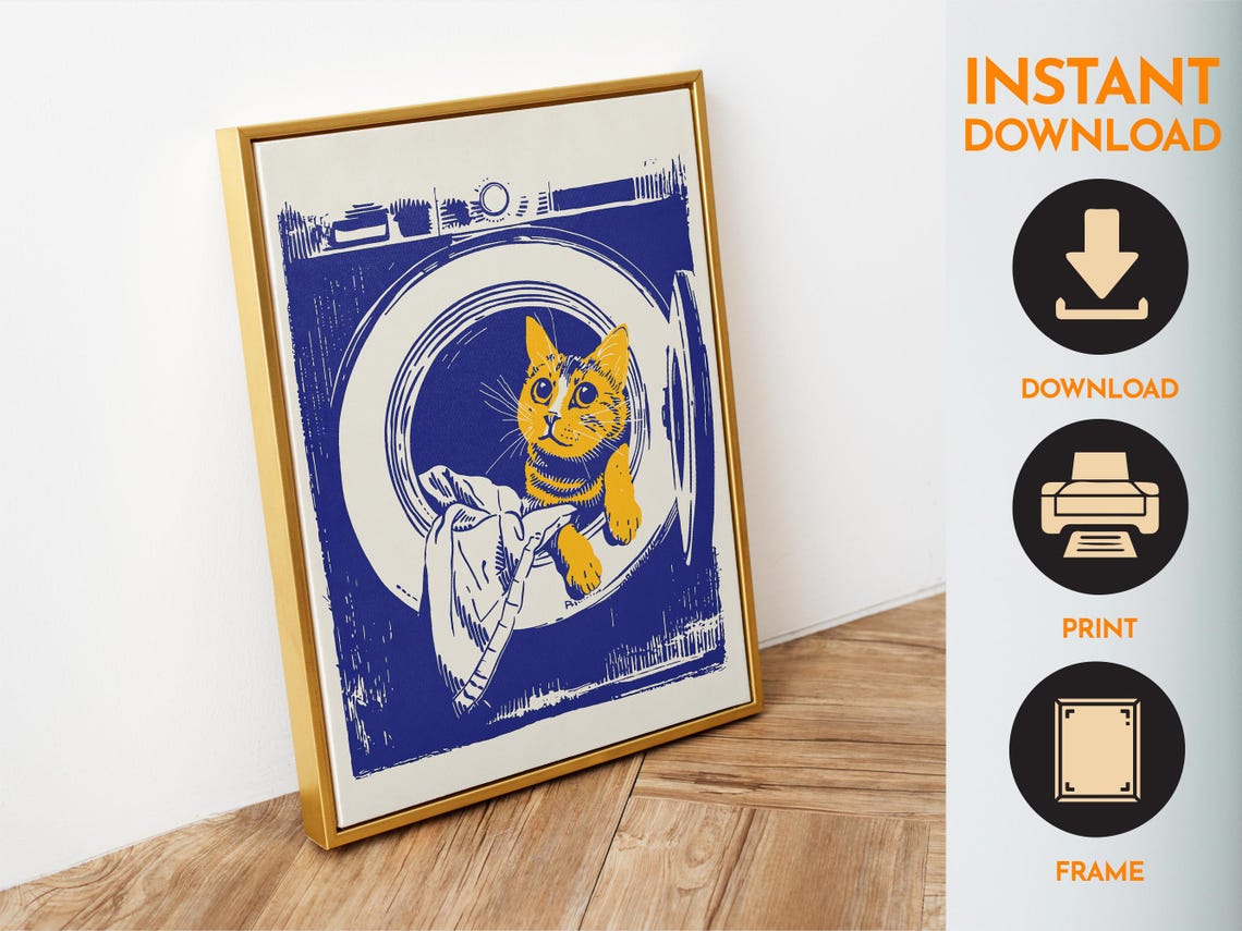 Cat In Washing Machine Funny Blue Laundry Day Pet Lovers Poster - Image 6