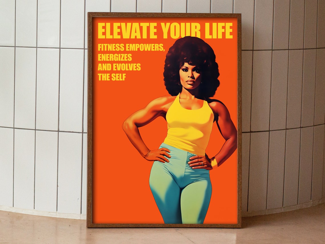 Retro Gym Art Print Gym Wall Art 70s Poster Fitness Girl Gym Poster Gym Motivation Black Woman Workout Exercise Poster - Image 2