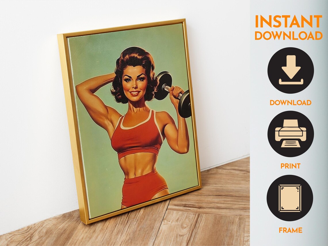 Retro Woman Lifting Dumbbell Vintage Fitness Illustration Poster - Image 6