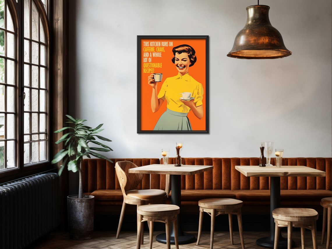 Retro Kitchen Print Funny Kitchen Wall Art Retro Housewife Print Hostess Gift This Kitchen Runs On Print Coffee Print Family Rules - Image 3