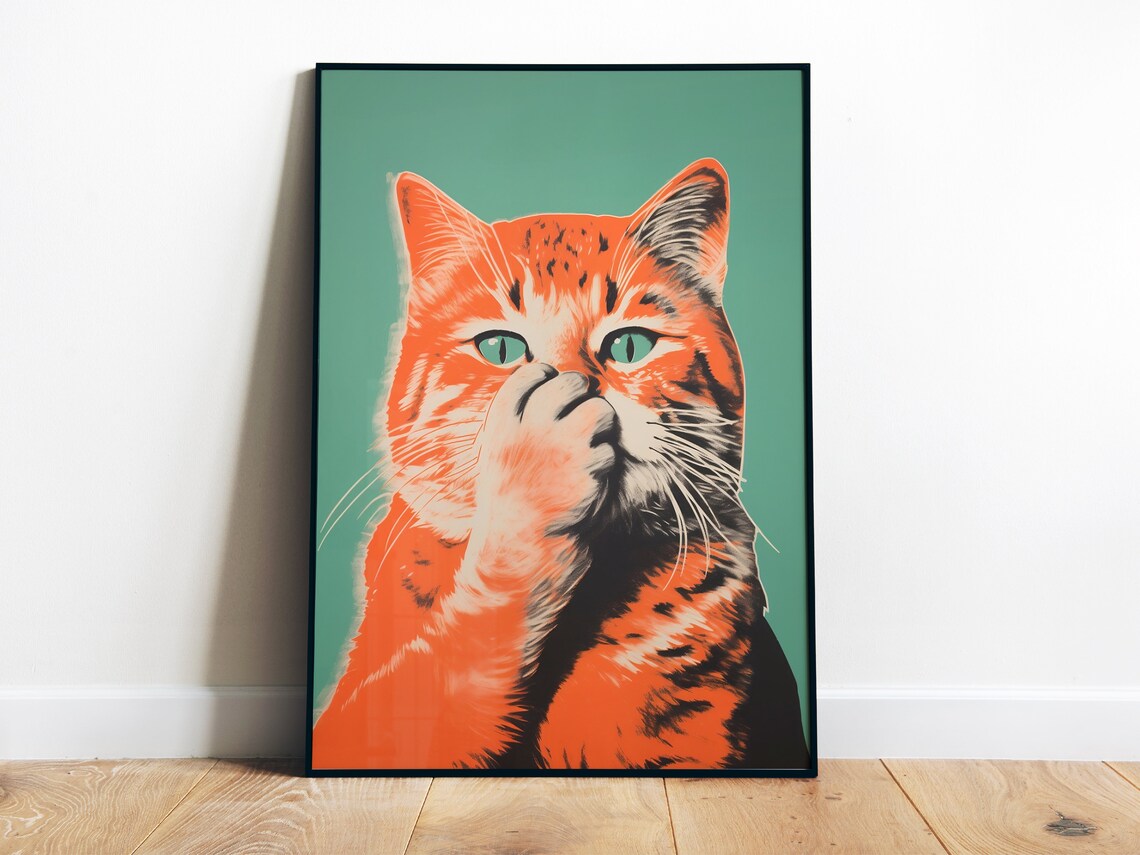 Funny Toilet Cat Bathroom Wall Art Print