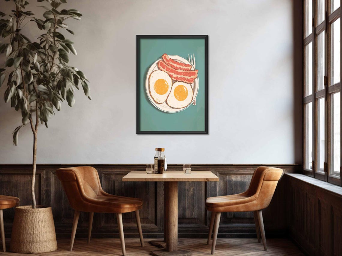 Classic Retro Eggs And Bacon Breakfast Plate Kitchen Food Poster - Image 3