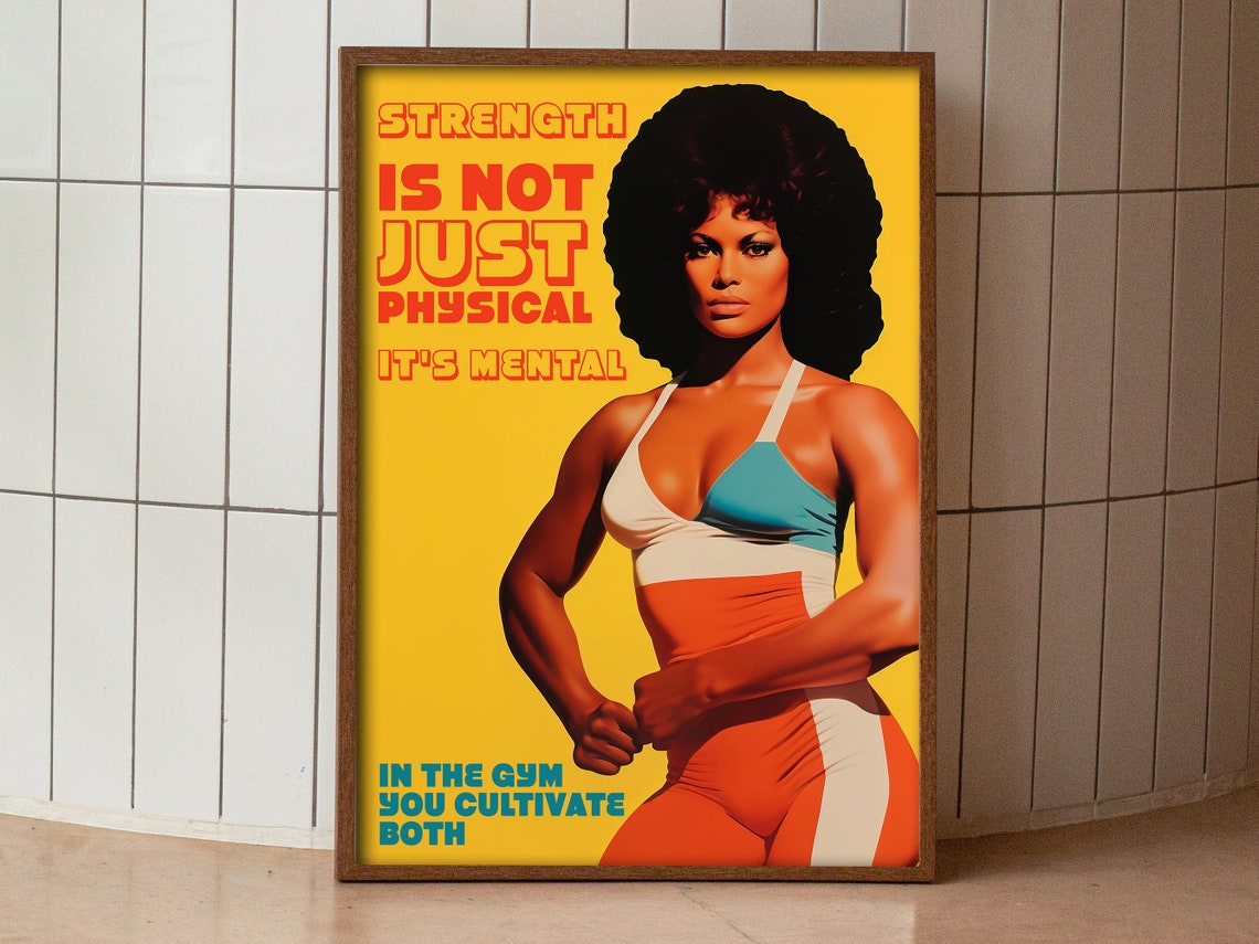 Strength Is Mental 70s Retro Female Strength Gym Motivation Poster - Image 3