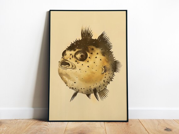 Retro Puffer Fish Poster Fish Wall Art For Bathroom Print Vintage Tropical Fish Print Blowfish Wall Art Coastal Home Decor