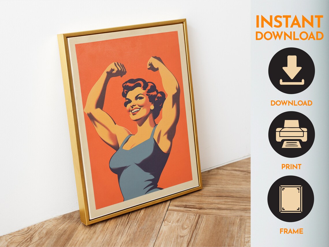 Retro Gym Poster Gym Art Print Gym Wall Art Female Gym Print Bodybuilder Print 50s Style Poster Art For Home Gym Motivation Art - Image 6