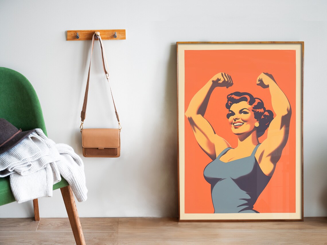 Retro Gym Poster Gym Art Print Gym Wall Art Female Gym Print Bodybuilder Print 50s Style Poster Art For Home Gym Motivation Art - Image 5