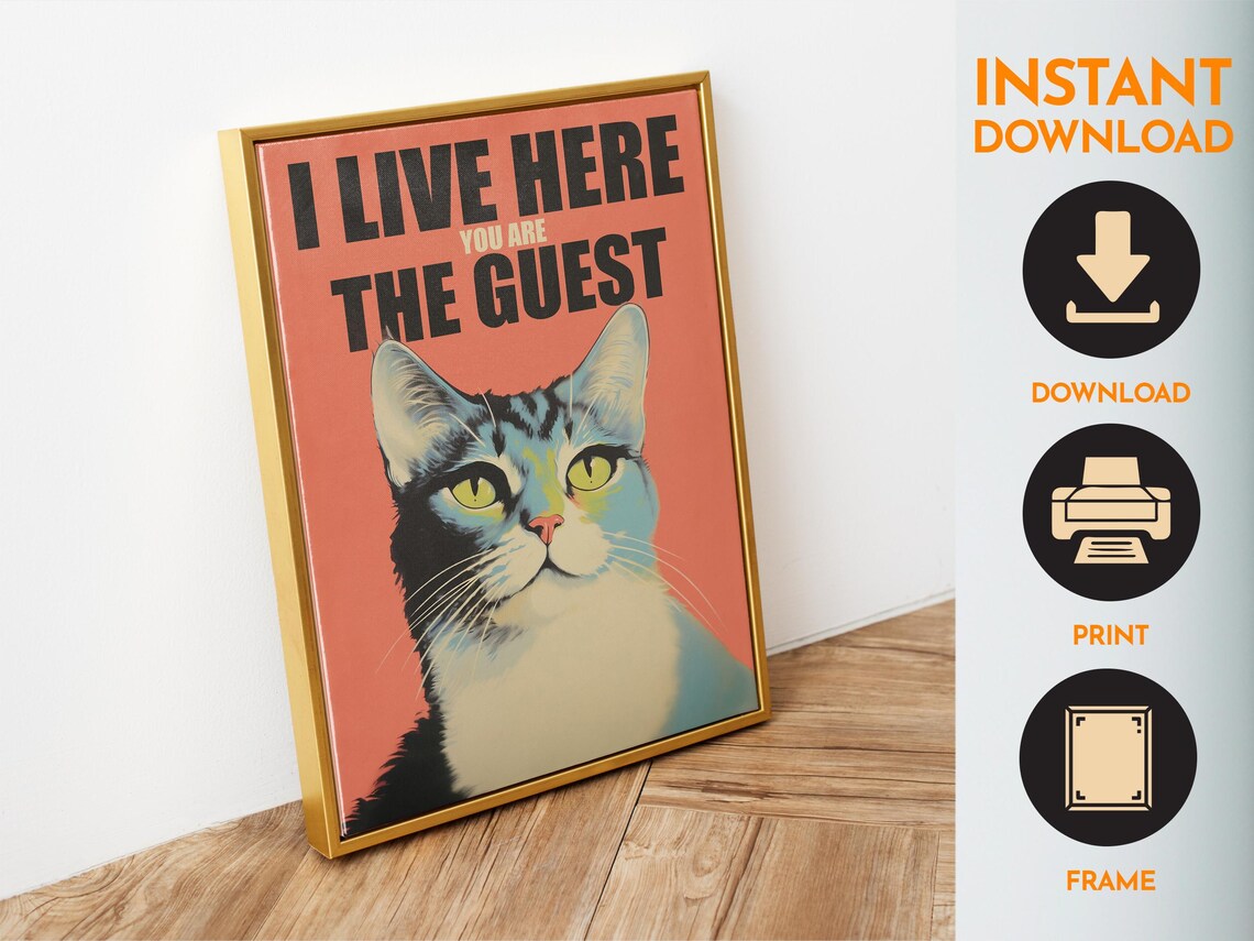 Funny Cat Maximalist Bathroom Art Print - Image 6