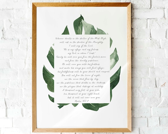 Psalm 91 1 7 Shelter Of The Most High Monstera Leaf Scripture Poster