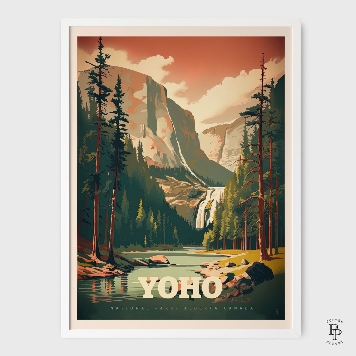 Yoho National Park Canada Waterfall Lake Pine Forest Travel Poster - Image 2