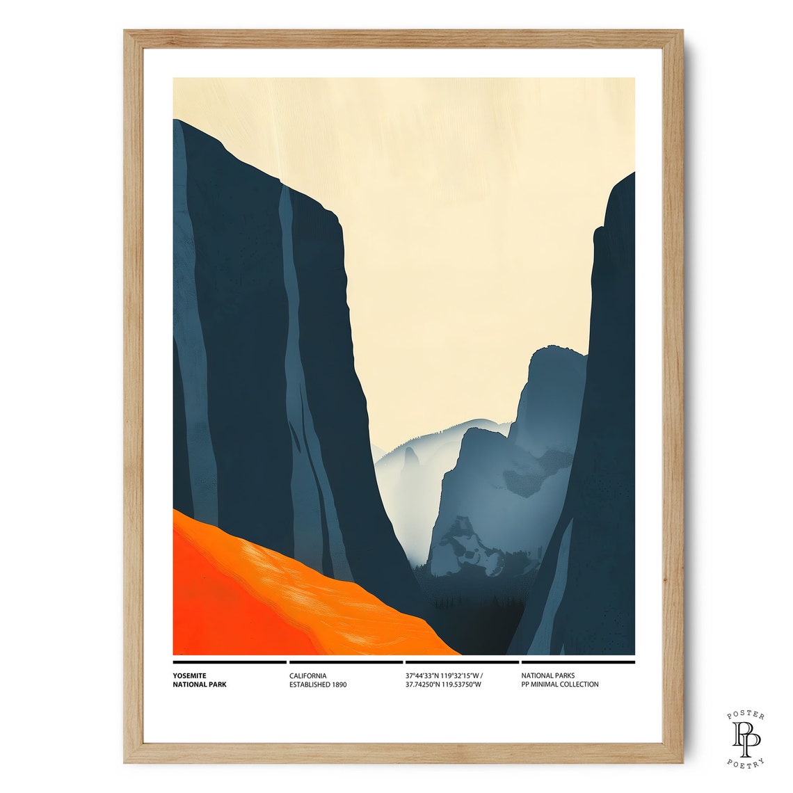 Yosemite National Park Minimalist Cliffs Sunset Valley View Art Poster