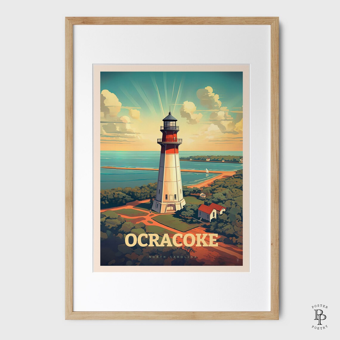 Ocracoke North Carolina Lighthouse Island Sunset Coastal Travel Poster - Image 4