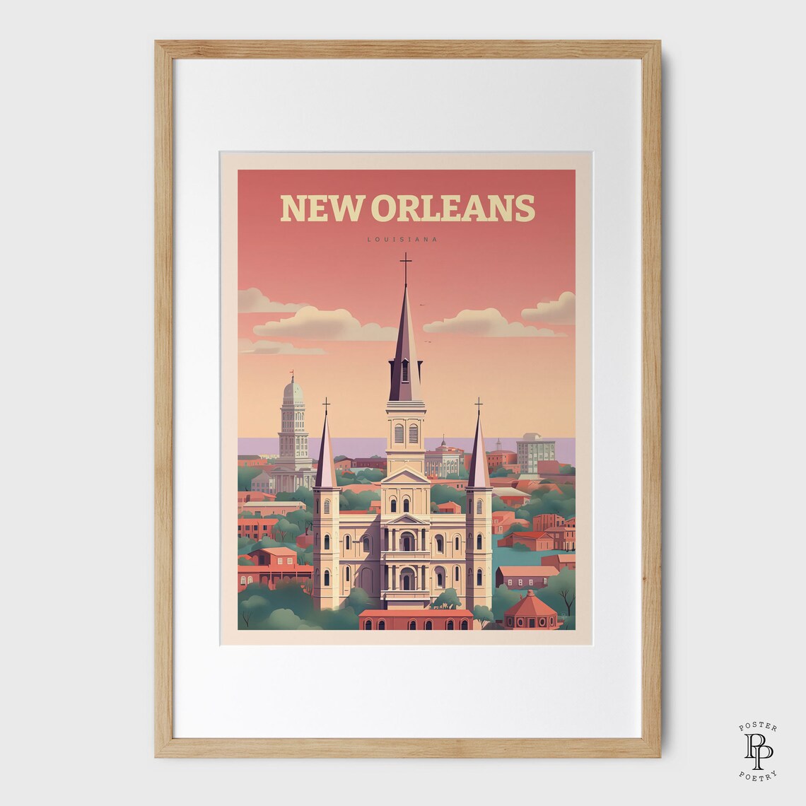 New Orleans Louisiana St Louis Cathedral French Quarter Skyline Poster - Image 4