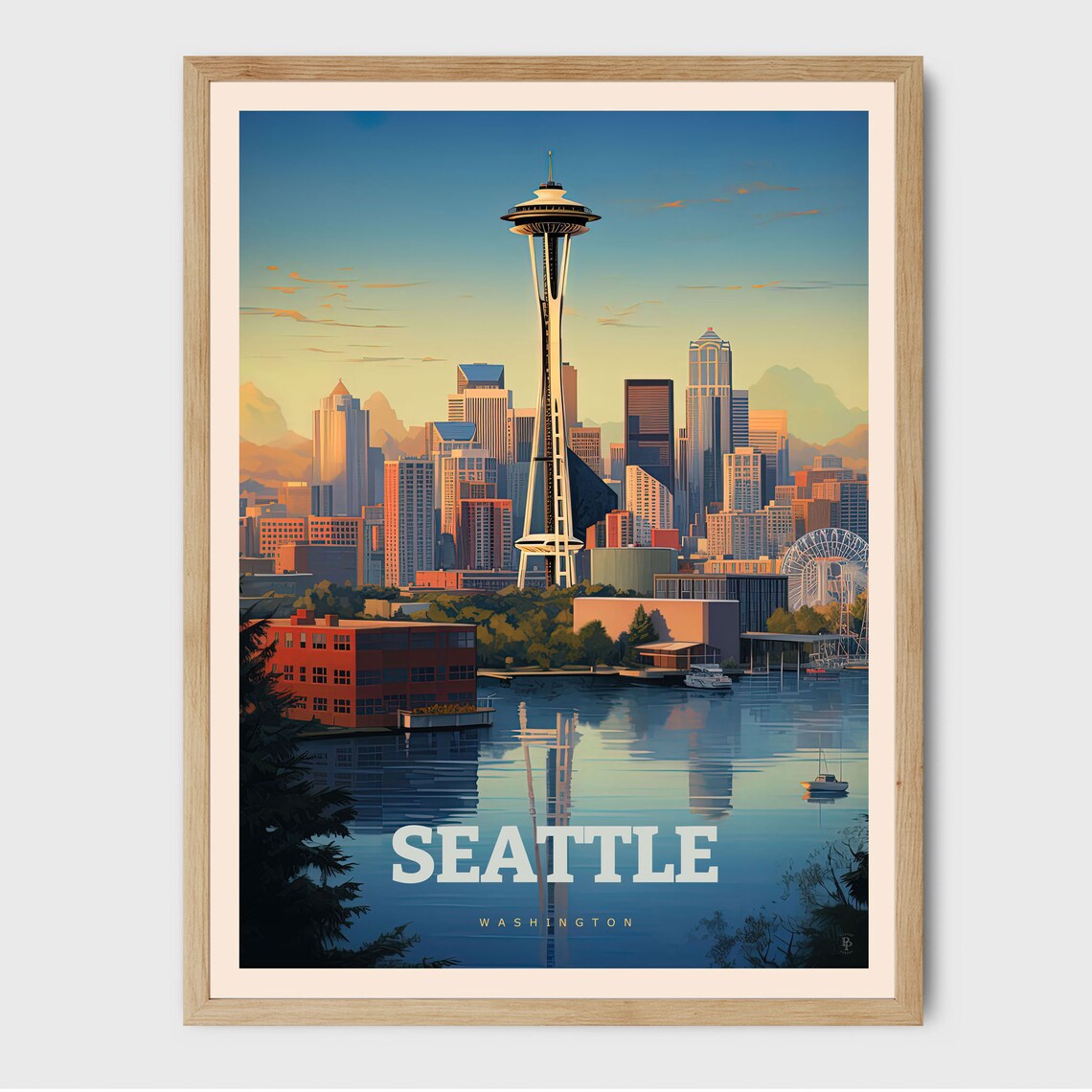 Seattle Lighthouse Vintage Retro Travel Poster