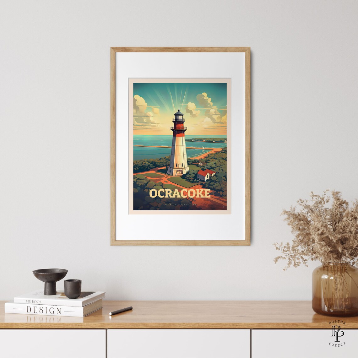 Ocracoke North Carolina Lighthouse Island Sunset Coastal Travel Poster - Image 3