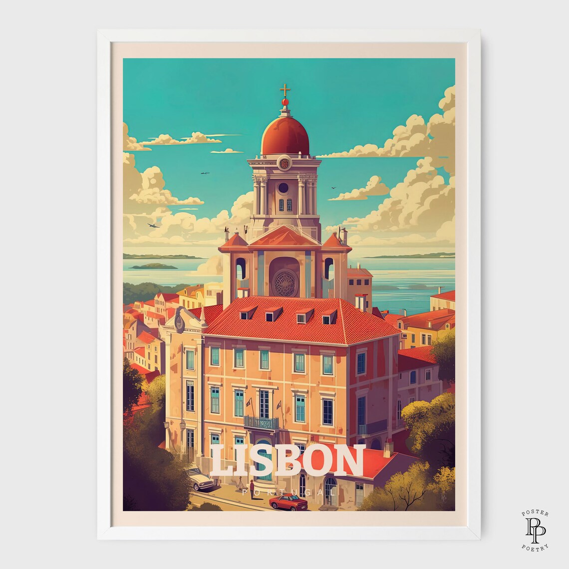 Lisbon Portugal Historic Domed Church Red Rooftops Travel Poster - Image 2