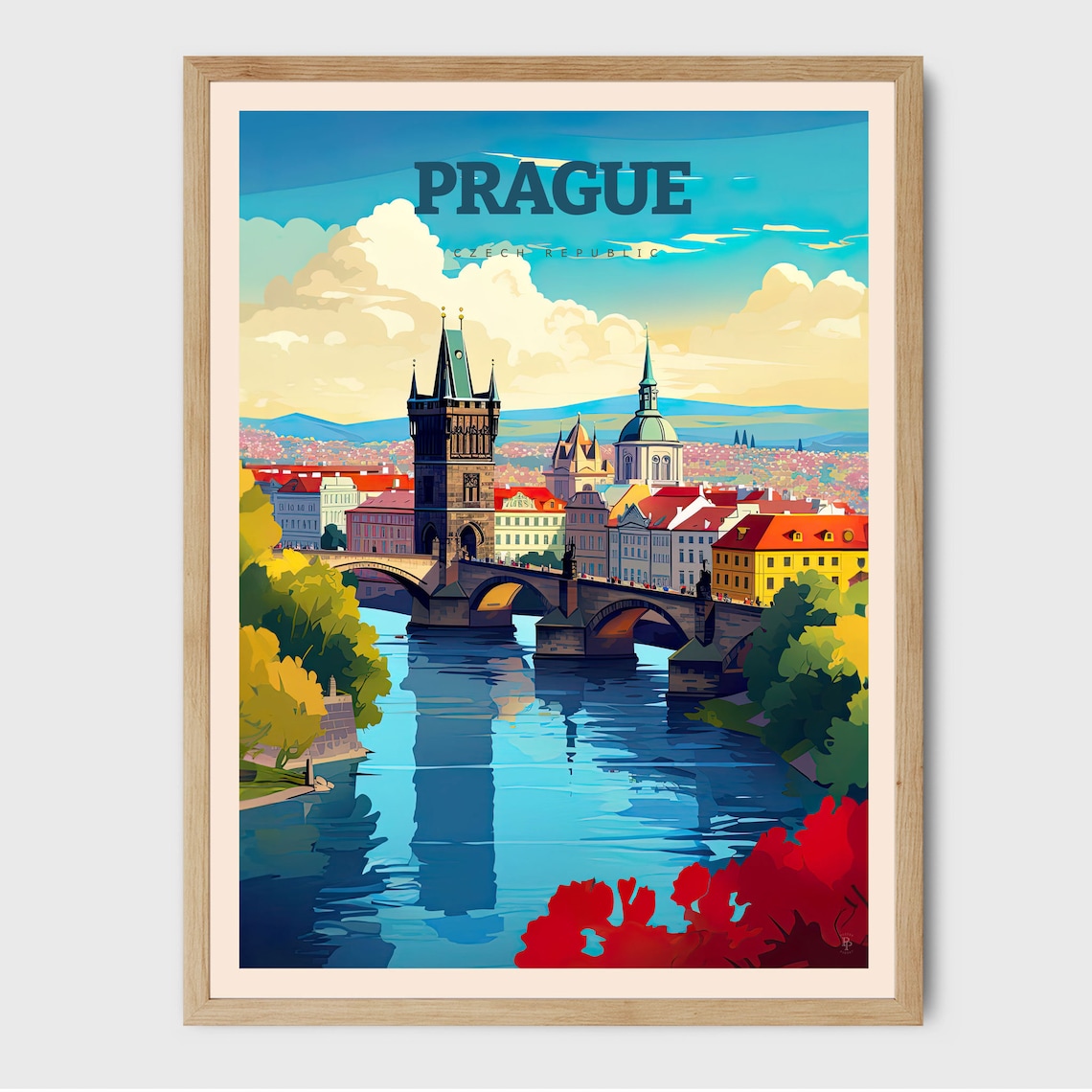 Prague Czech Republic Charles Bridge Old Town River Skyline Poster