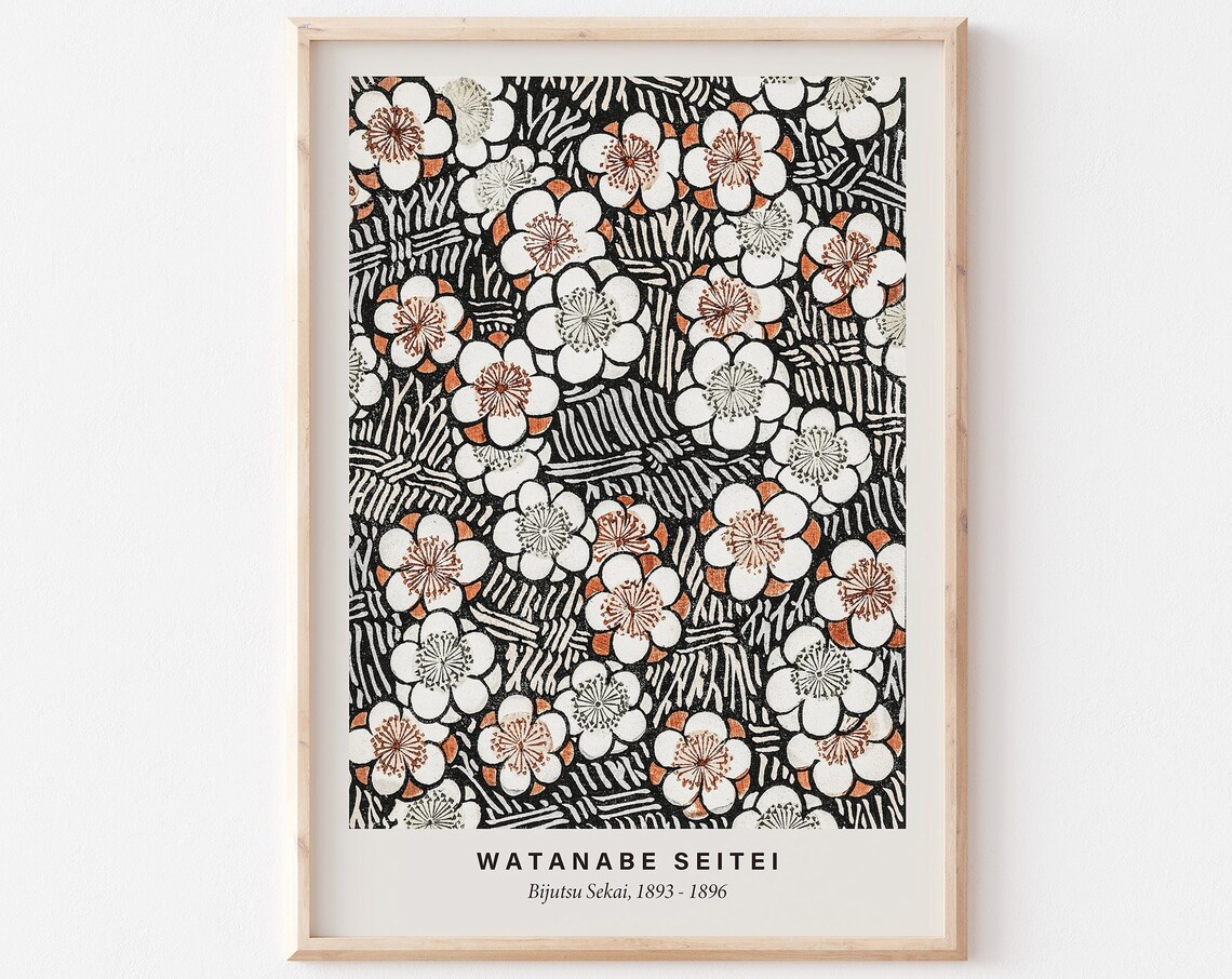 Watanabe Seitei Vintage Japanese Floral Woodblock Pattern Art Poster