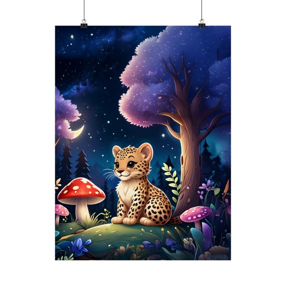 Leopard Whimsical Art Print, Storybook Style Nursery