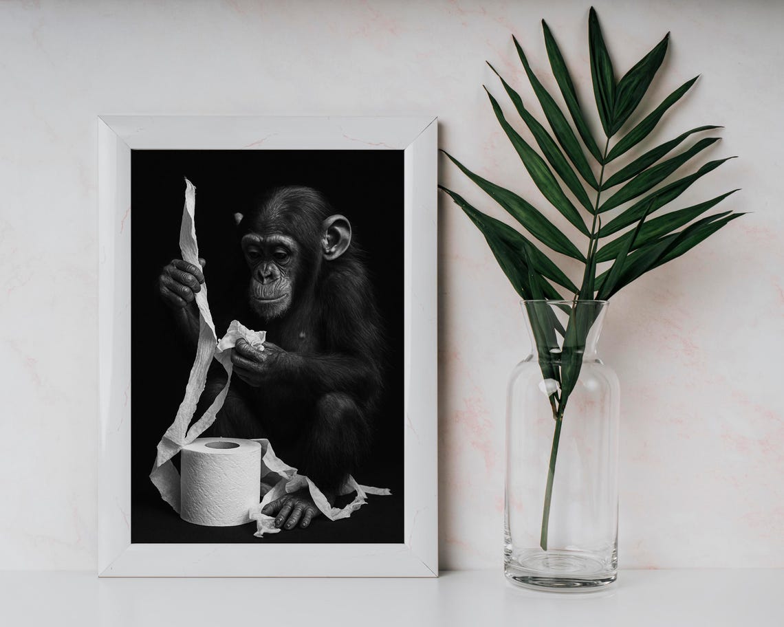 Chimpanzee Bathroom Poster Funny Toilet Paper Print