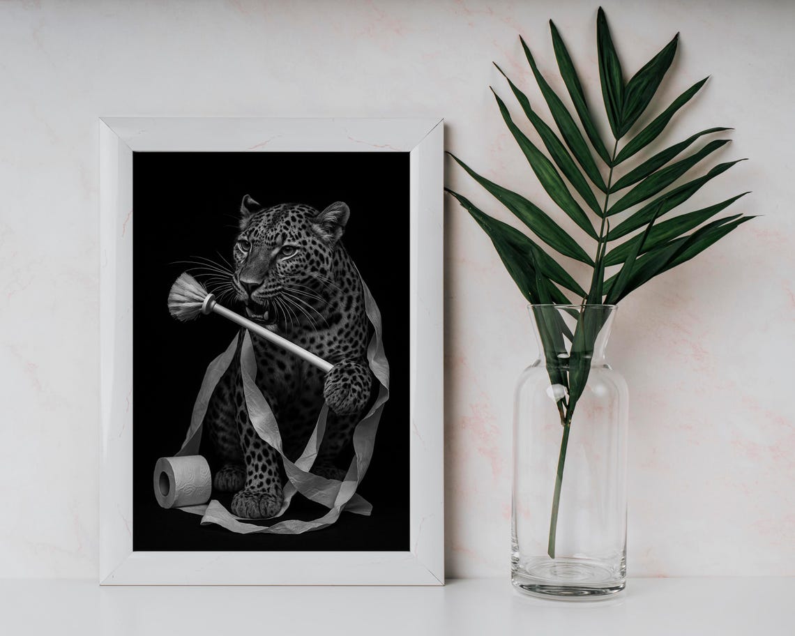 Leopard Bathroom Poster Funny Animal Print