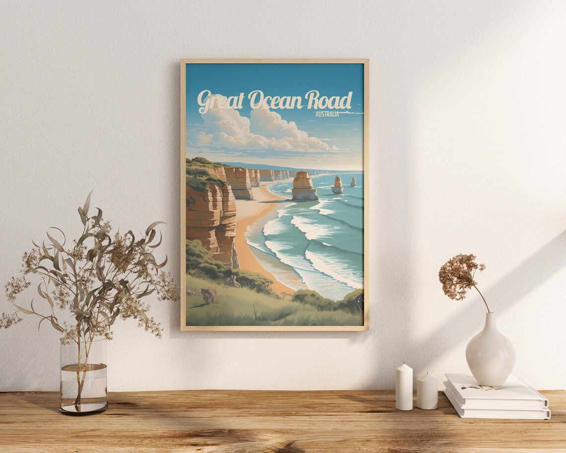 Great Ocean Road Australia Twelve Apostles Vintage Travel Poster