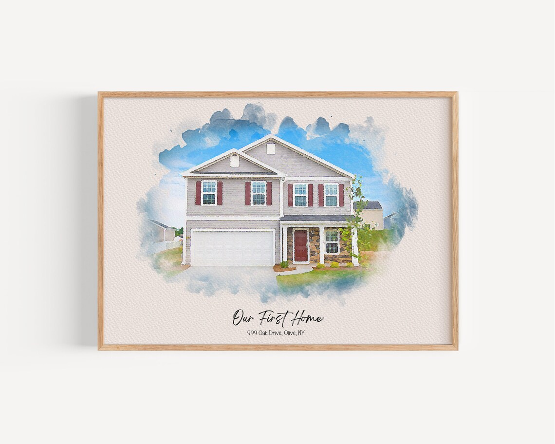 Our First Home Olive NY Pale Wash Sky Watercolor House Portrait Poster - Image 6