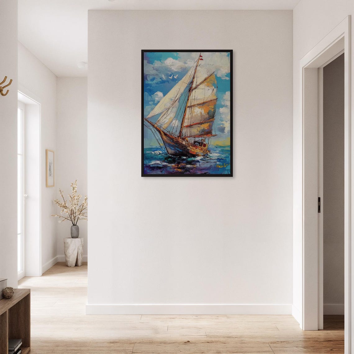 Sailboat On Blue Ocean Colorful Impressionist Nautical Art Poster