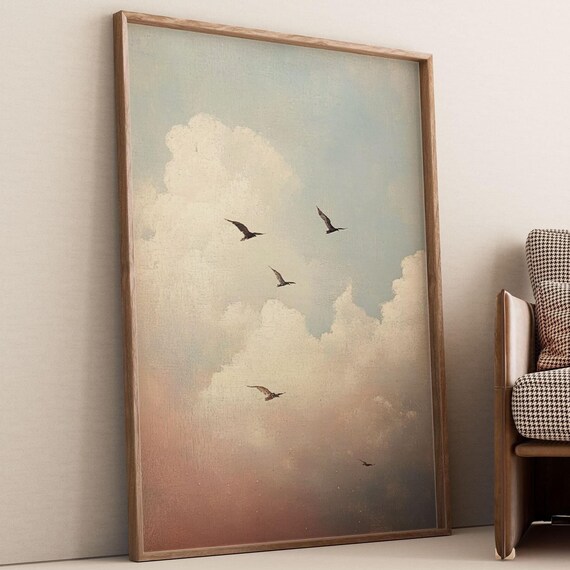 Vintage Birds in the Sky, Minimalist Art Print