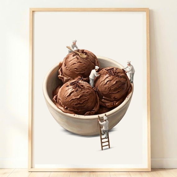 Chocolate Ice Cream Wall Art Print Dessert Decor Kitchen Gift For Lover