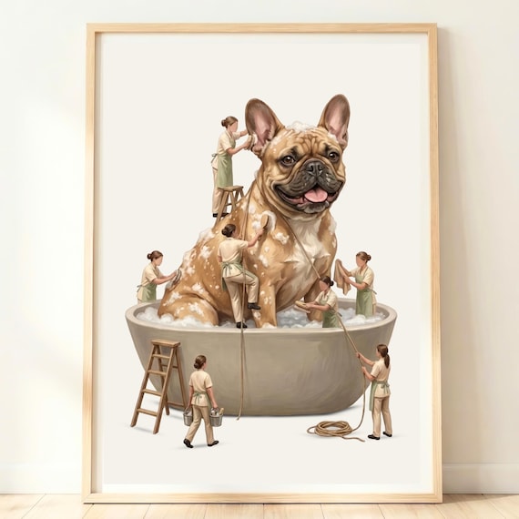 French Bulldog Wall Art Frenchie Bath Print Funny Bathroom Dog Poster Gifts
