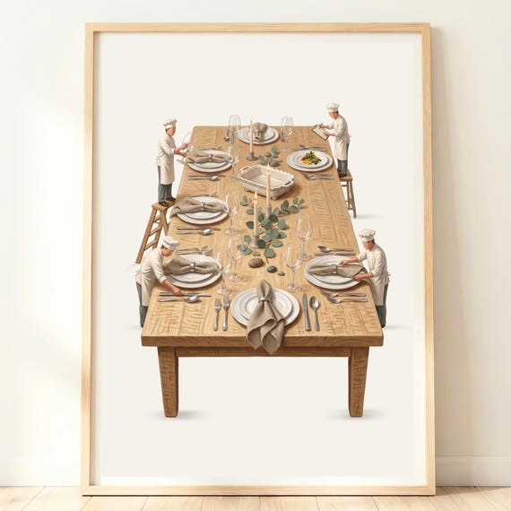 Dining Room Wall Art Table Print Decor Chef Artwork Dinner Party