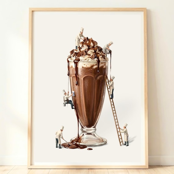 Diner Wall Decor Chocolate Milkshake Art Retro Kitchen Poster American Print