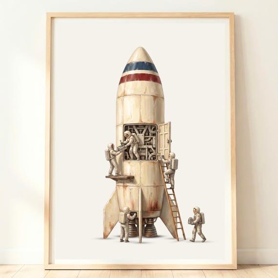 Rocket Art Print, Space Bedroom Decor