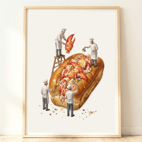 Maine Lobster Wall Art New England Kitchen Roll Print Coastal Food Decor Artwork Seafood Lover Gift