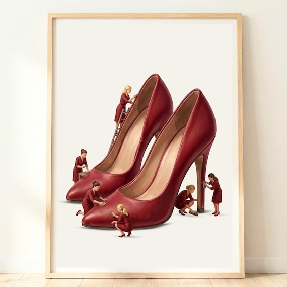 Girls Bedroom Decor Red Heels Wall Art Feminine Fashion Print Glam Room Poster Stylish