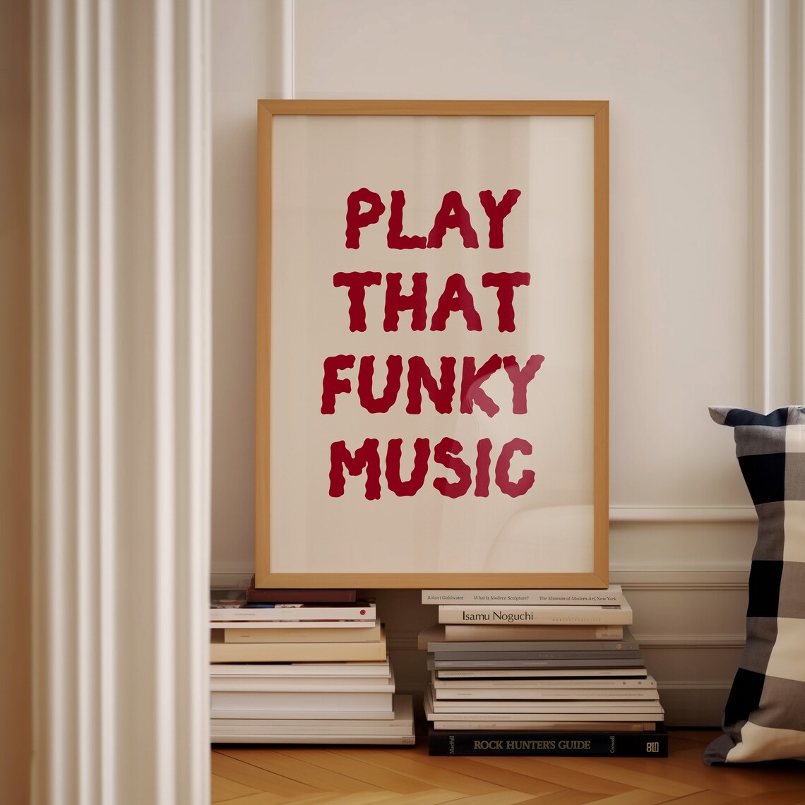 Play That Funky Music Red Retro Typography Minimalist Music Quote Poster