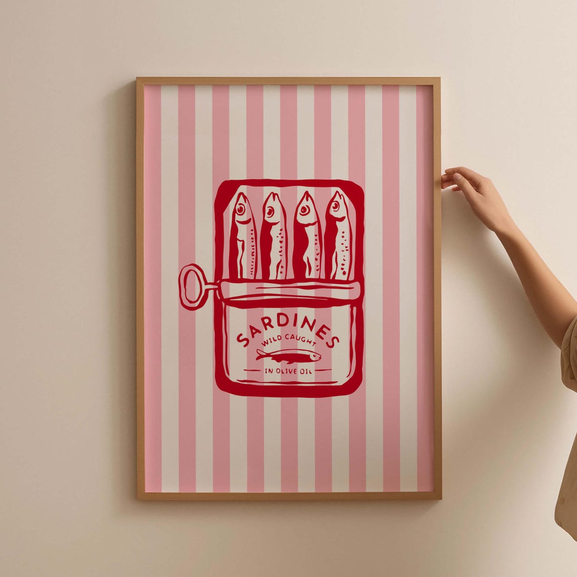 Sardines Wild Caught Tin Poster Red Pink Striped Kitchen Decor - Image 3