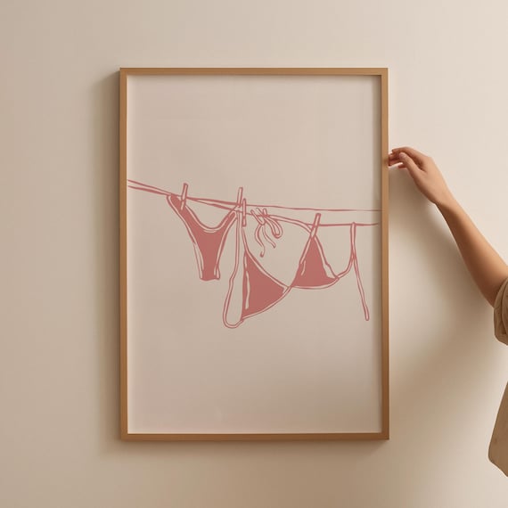 Pink Bikini on Clothesline Minimalist Coastal Summer Wall Poster