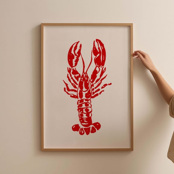 Lobster Wall Print Kitchen Art Trendy Seafood Fisherman Dining Room Decor Striped