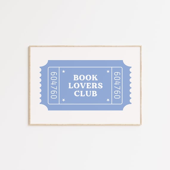 Book Lovers Club Blue Ticket Retro Bookish Reader Wall Decor Poster