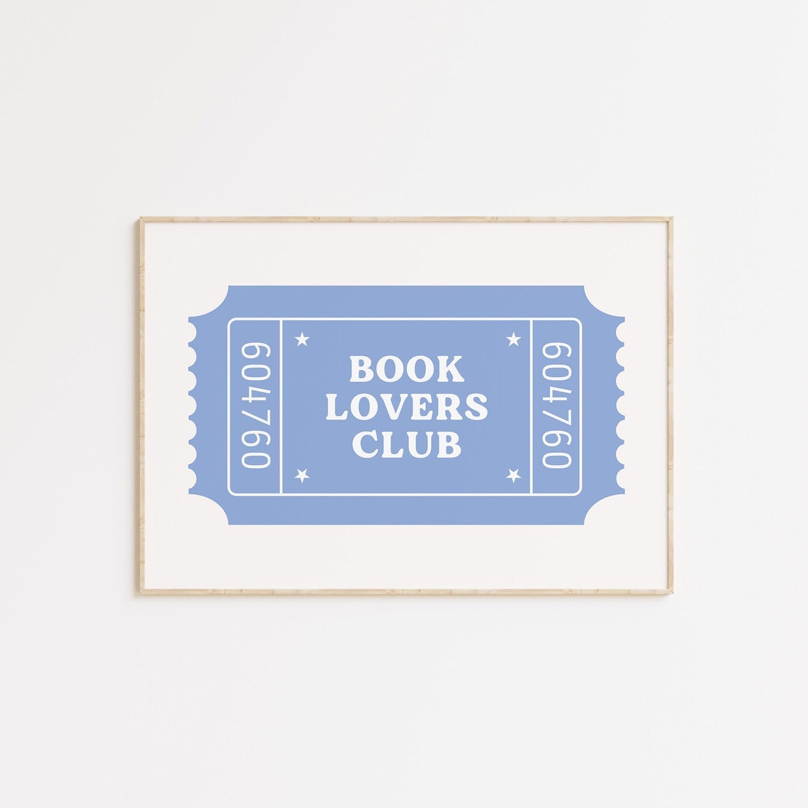 Book Lovers Club Print Lover Ticket Trendy Reader Wall Bookish Horizontal Poster Blue Cute Library Decor