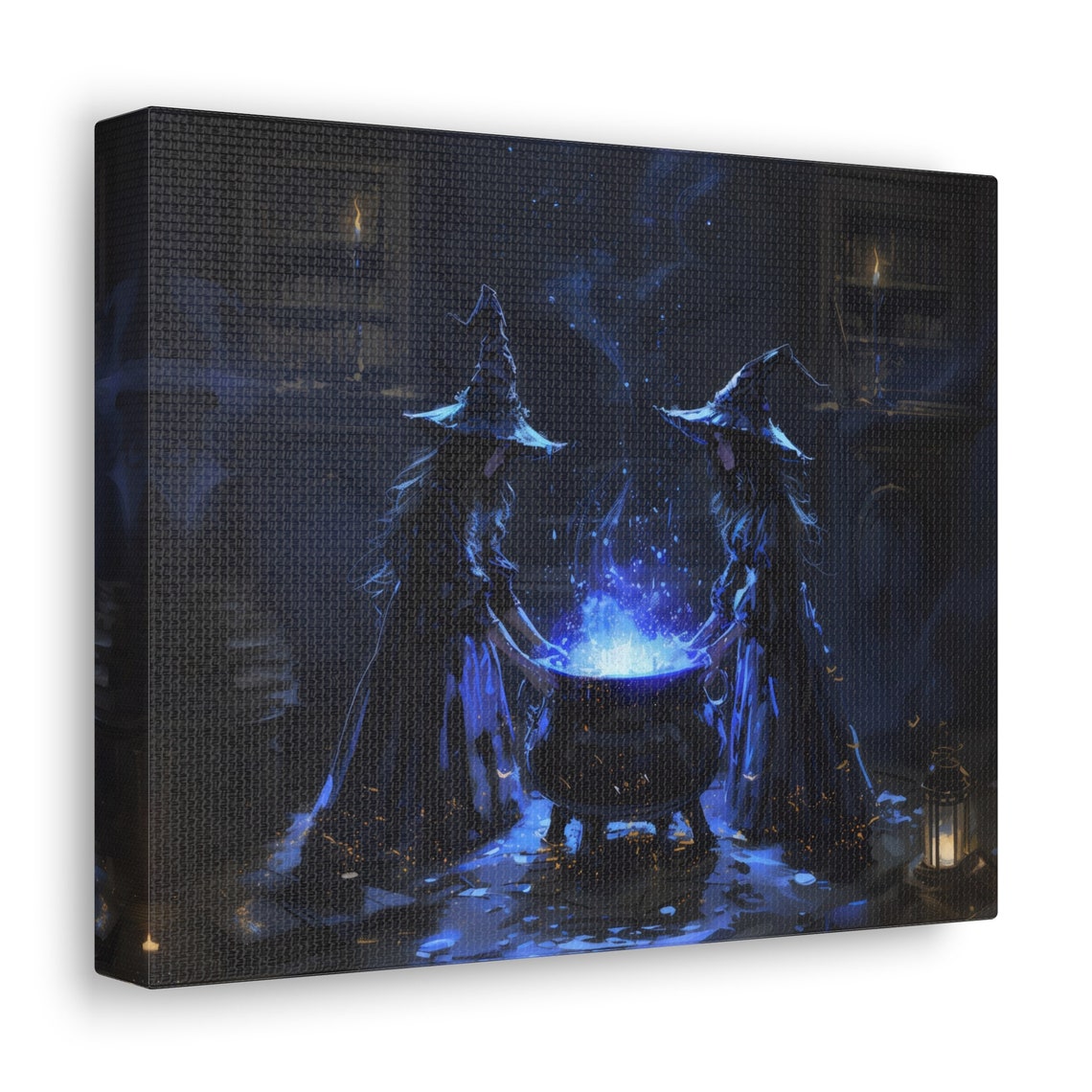 Two Witches Brewing a Glowing Cauldron on Spooky Night Poster - Image 3