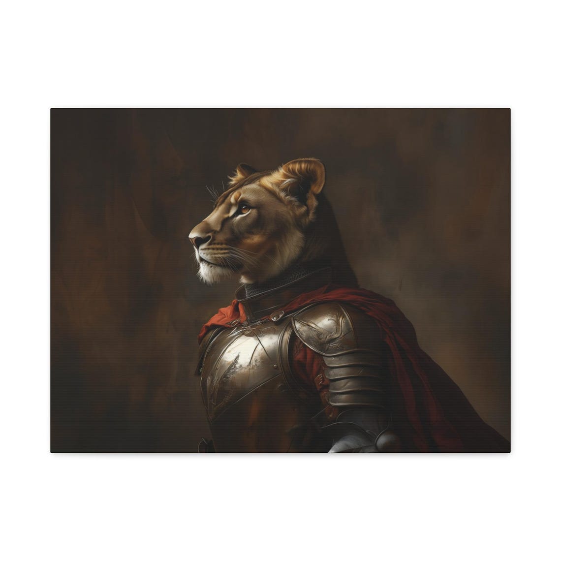 Lioness Knight Profile In Steel Armor And Red Cape Medieval Poster - Image 3
