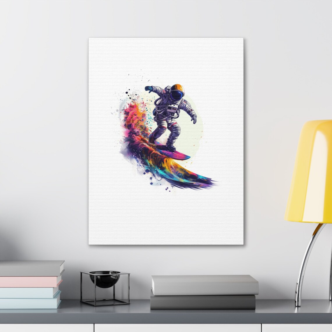 Astronaut Surfing a Rainbow Cosmic Wave in Vibrant Watercolor Poster - Image 3