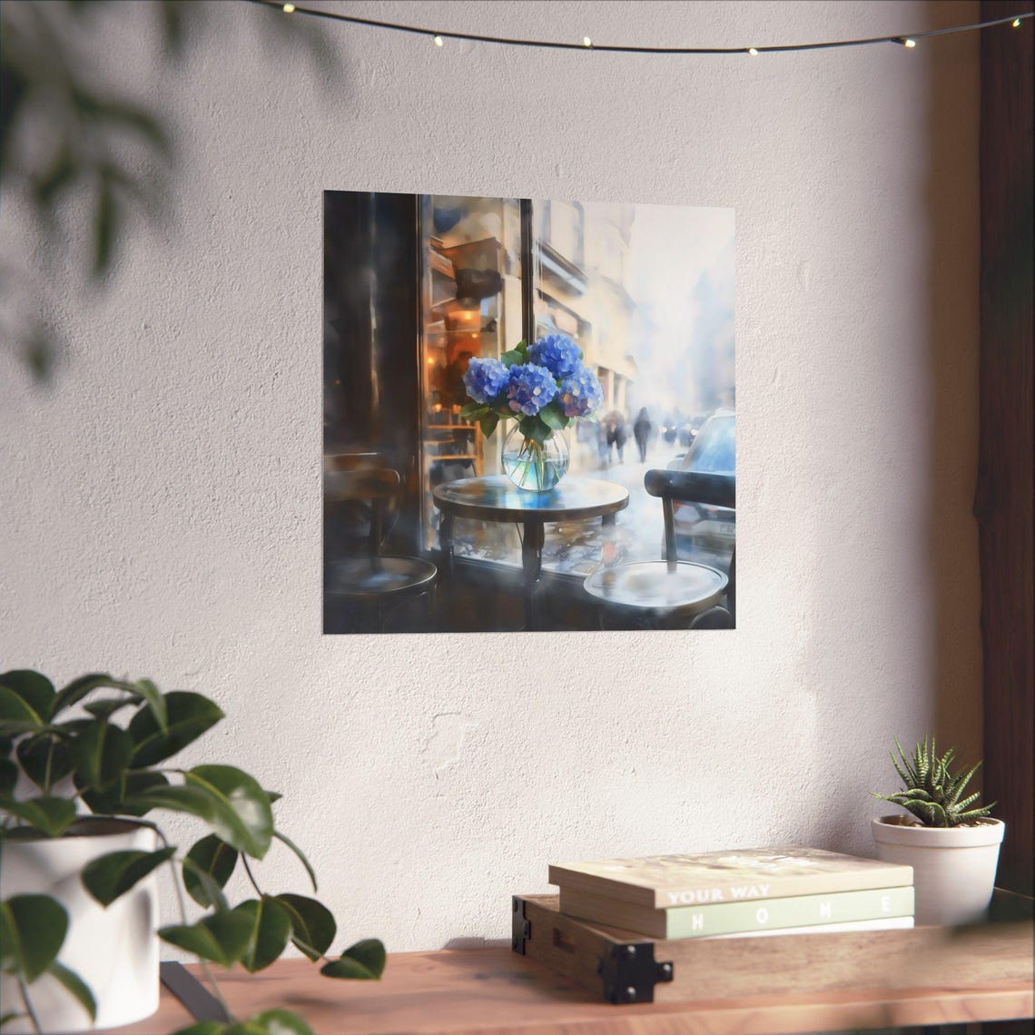 Hydrangea Bouquet by Rainy Cafe Window Watercolor Art Poster - Image 2
