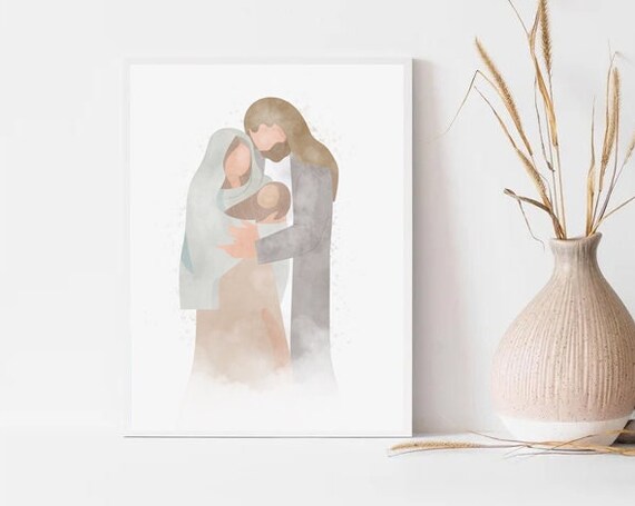 Minimalist Holy Family Nativity Embrace Christmas Wall Poster